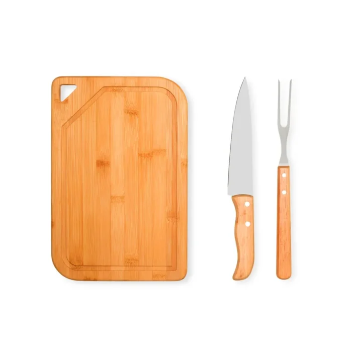 Conj. Para Churrasco Em Bambu / Inox / Madeira - 3 Pçs - MX-70066