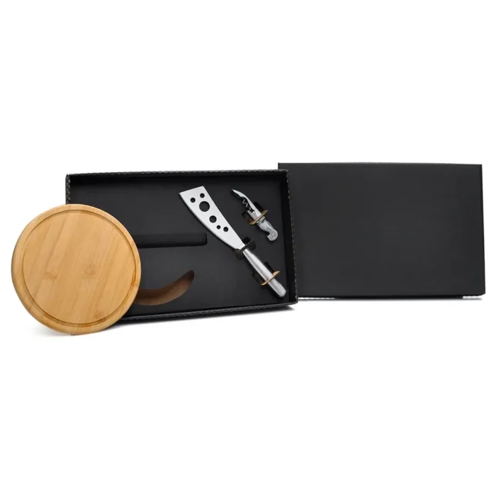 Kit Queijo E Vinho C/ Tábua, Faca E Abridor - 3 Pçs - KT-90014
