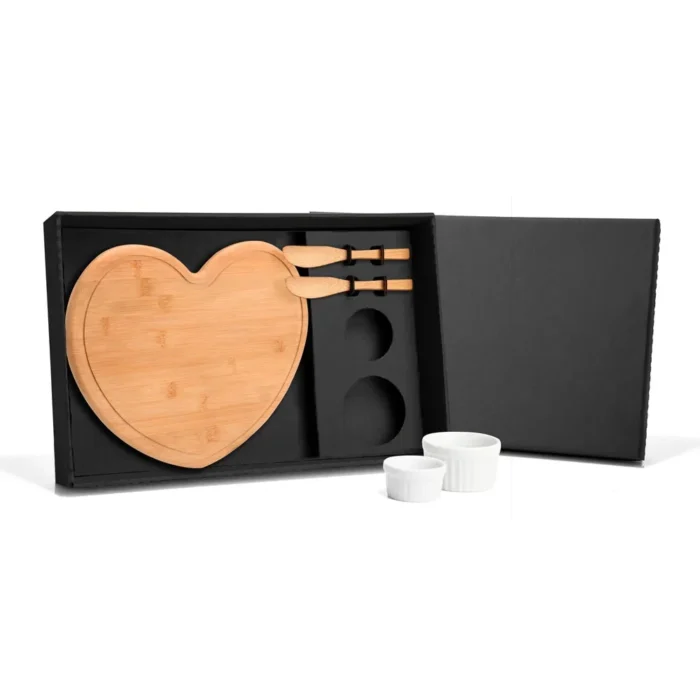 Kit Para Petisco Com Tábua Em Formato Coração 5 Pçs - KT-90060