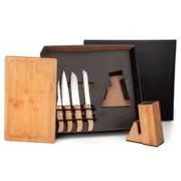 Conjunto Para Cozinha Com Cepo Em Bambu / Madeira / Inox - 6 Pçs - KT-90163