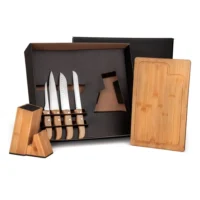 Conjunto Para Cozinha Com Cepo Em Bambu / Madeira / Inox - 6 Pçs - KT-90163