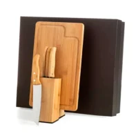 Conjunto Para Cozinha Com Cepo Em Bambu / Madeira / Inox - 6 Pçs - KT-90163