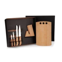 Conjunto Para Cozinha C/ Cepo Em Bambu / Inox - 6 Pçs - KT-90164