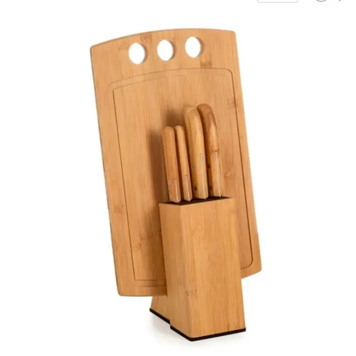 Conjunto Para Cozinha C/ Cepo Em Bambu / Inox - 6 Pçs - KT-90164