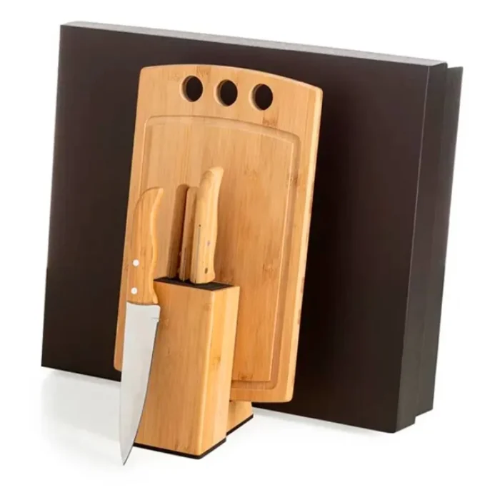 Conjunto Para Cozinha C/ Cepo Em Bambu / Inox - 6 Pçs - KT-90164