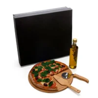Kit Para Pizza Com Garrafa - Bambu / Inox / Vidro - 4 Pçs - KT-90169