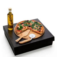 Kit Para Pizza Com Garrafa - Bambu / Inox / Vidro - 4 Pçs - KT-90169