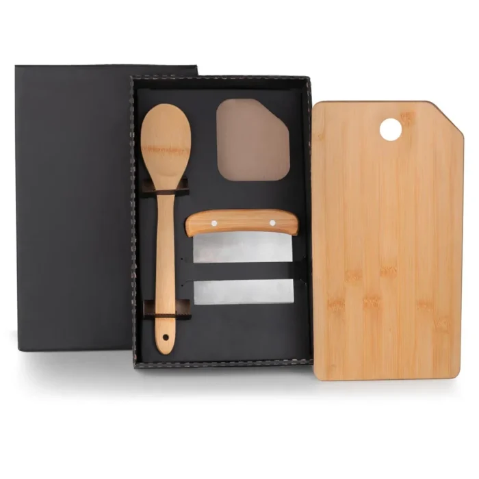 Kit Para Cozinha Em Bambu / Inox Com Espátula Multiuso - 3 Pçs - KT-90180