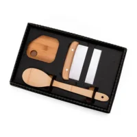 Kit Para Cozinha Em Bambu / Inox Com Espátula Multiuso - 3 Pçs - KT-90180