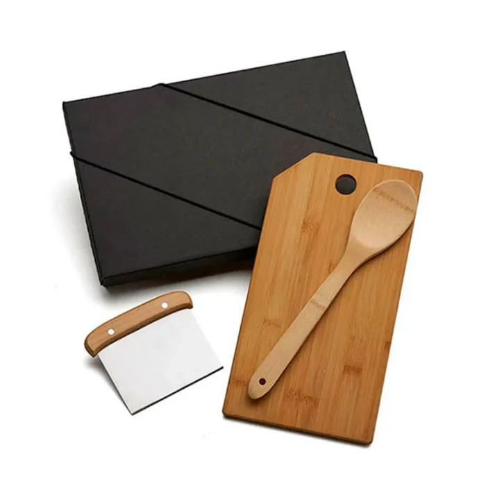 Kit Para Cozinha Em Bambu / Inox Com Espátula Multiuso - 3 Pçs - KT-90180