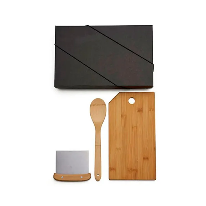 Kit Para Cozinha Em Bambu / Inox Com Espátula Multiuso - 3 Pçs - KT-90180