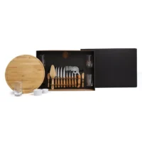 Kit Pizza Em Bambu Com Copos - 19 Pçs - KT-9019X