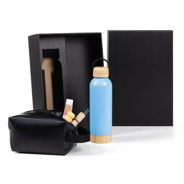 Kit Garrafa E Necessaire - Azul/Preto - 2 Pçs - KT-90372