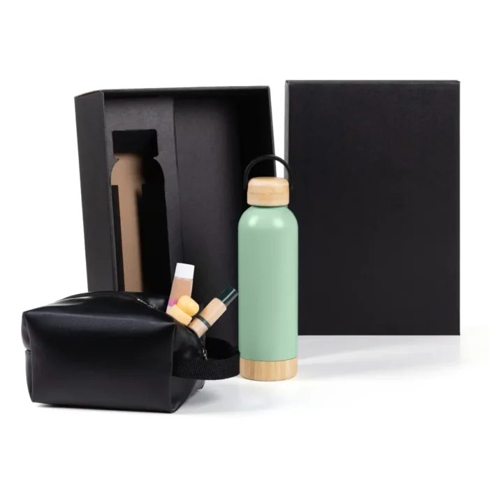 Kit Garrafa E Necessaire - Verde/Preto - 2 Pçs - KT-90373