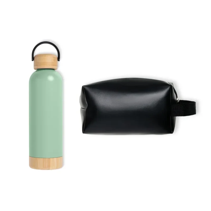 Kit Garrafa E Necessaire - Verde/Preto - 2 Pçs - KT-90373