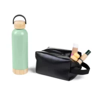 Kit Garrafa E Necessaire - Verde/Preto - 2 Pçs - KT-90373