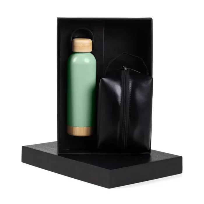Kit Garrafa E Necessaire - Verde/Preto - 2 Pçs - KT-90373