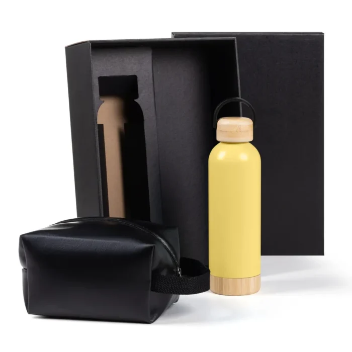 Kit Garrafa E Necessaire - Amarelo/Preto - 2 Pçs - KT-90374