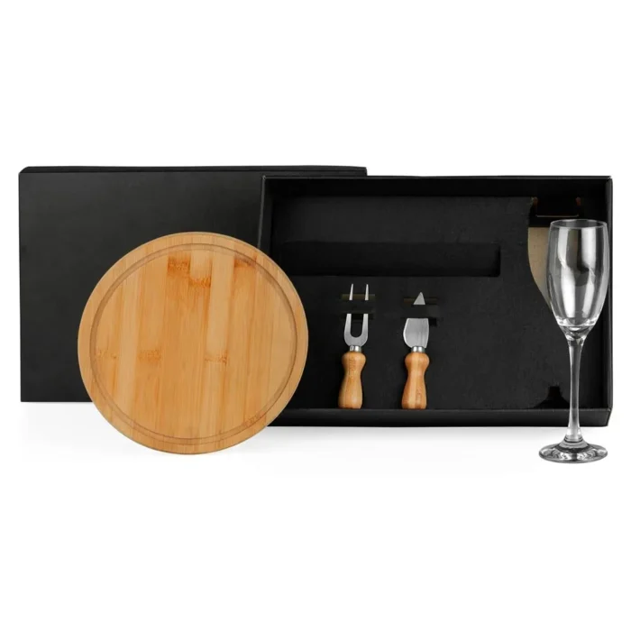 Conj. Para Queijo Em Bambu C/ Taça P/ Champagne - 4 Peças - KT-9038U