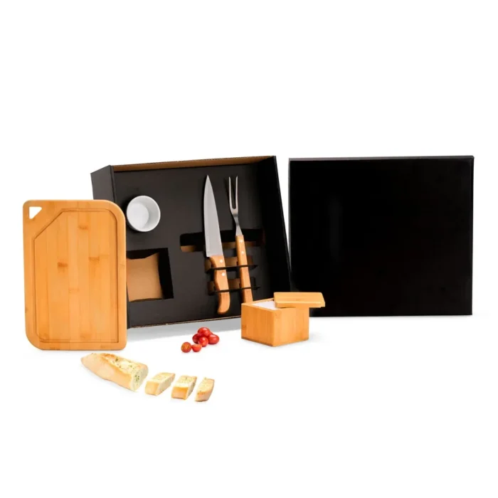 Kit Para Churrasco Em Bambu / Madeira / Inox - 5 Pçs - KT-90482