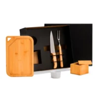 Kit Para Churrasco Em Bambu / Madeira / Inox - 5 Pçs - KT-90482