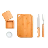 Kit Para Churrasco Em Bambu / Madeira / Inox - 5 Pçs - KT-90482