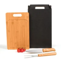 Conj. Para Churrasco Em Bambu / Madeira / Inox - 3 Pçs - MX-05066