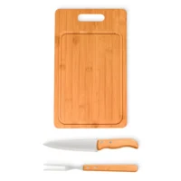 Conj. Para Churrasco Em Bambu / Madeira / Inox - 3 Pçs - MX-05066