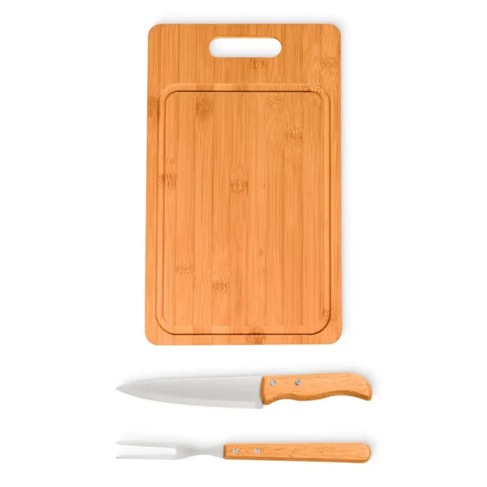 Conj. Para Churrasco Em Bambu / Madeira / Inox - 3 Pçs - MX-05066