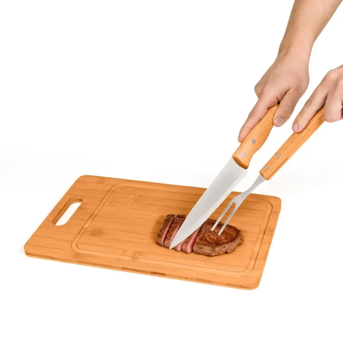 Conj. Para Churrasco Em Bambu / Madeira / Inox - 3 Pçs - MX-05066