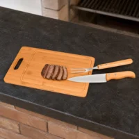 Conj. Para Churrasco Em Bambu / Madeira / Inox - 3 Pçs - MX-05066