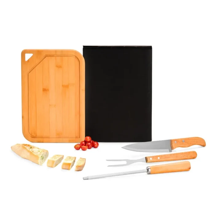 Conj. Para Churrasco Em Bambu / Inox / Madeira - 4 Pçs - MX-70266