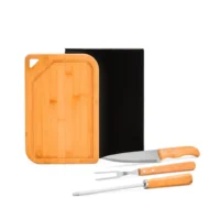 Conj. Para Churrasco Em Bambu / Inox / Madeira - 4 Pçs - MX-70266