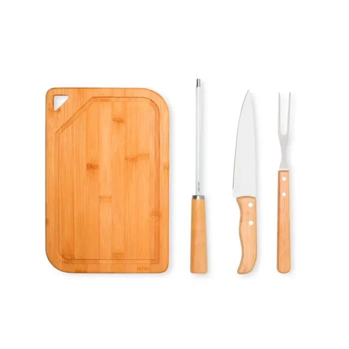 Conj. Para Churrasco Em Bambu / Inox / Madeira - 4 Pçs - MX-70266